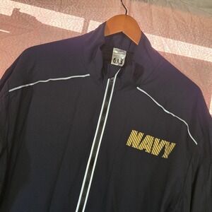 SND Manufacturing Jacket Mens Medium Blue US Navy Running Windbreaker Reflective
